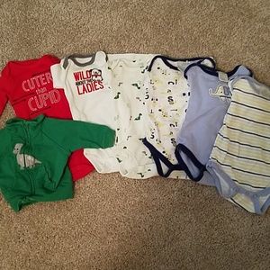 Baby Boy Onesies x 6 (nb & 3-6mo) and 1 NB jacket